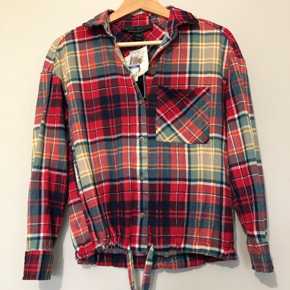NWT Polly Esther XS Colorful Plaid Button-Up Shirt